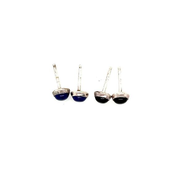 S925 Lapis/Onyx Stud Earrings - Picture 4 of 4